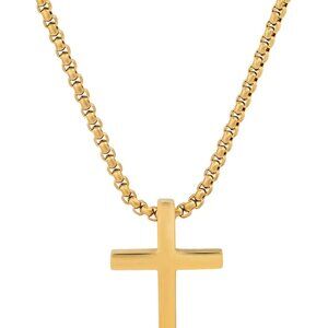 STEELTIME Men’s Polished Cross Pendant Necklace 24" 18K Gold Plated